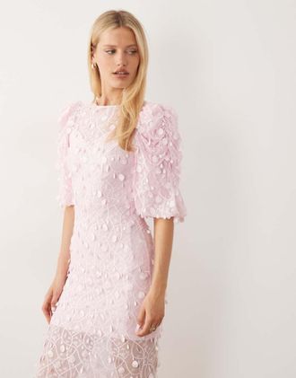 Vero Moda Vestito lungo rosa ballerina con maniche a sbuffo e paillettes a disco
