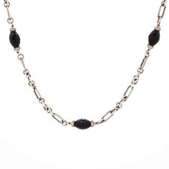 David Yurman Figaro Chain Link Long Necklace Sterling Silver and 18K Yellow Gold with Onyx and Diamonds