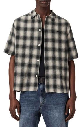 AllSaints Shadow Plaid Short Sleeve Button-Up Shirt in Off White at Nordstrom, Size Xx-Large
