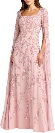 Mac Duggal Womens Embellished Cape Sleeve A-Line Mesh Maxi Gown in Rose at Nordstrom, Size 12