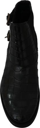 Dolce & Gabbana Mens Black Crocodile Leather Derby Boots Shoes