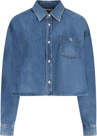 Celine Denim Shirts, female, Blue, Size: M Cropped Shirt in Denim