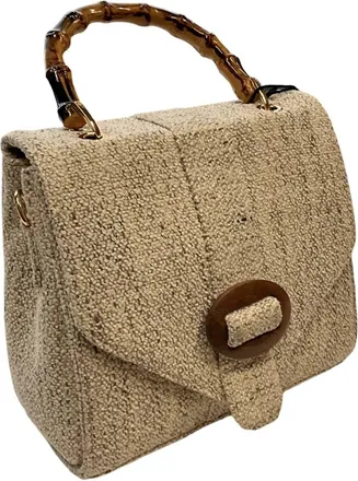 Wenz Womens Bamboo Handle Handbag In Off White