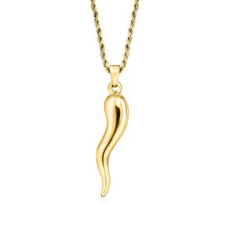 Ross-Simons Mens 18kt Gold Over Sterling Italian Horn Pendant Necklace