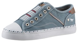 Mustang Jeans Slip-On Sneaker MUSTANG SHOES Schlupfschuh, Freizeitschuh, Damen, Gr. 44, blau (rauchblau), Textil, Schuhe Slip-On Sneaker, Slipper, Schlupfschuh, Fre