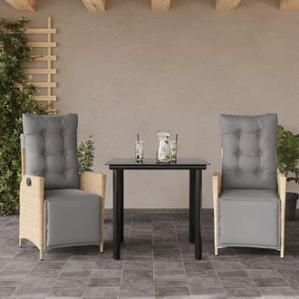 vidaXL Set Comedor De Jard&iacute;n 3 Pzas Con Cojines Rat&aacute;n Sint&eacute;tico Beige Vidaxl