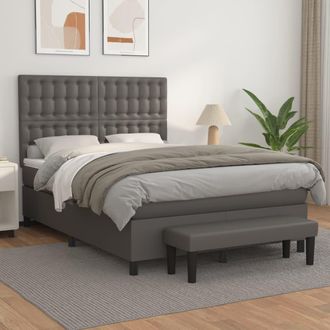 vidaXL Cama Box Spring Con Colch&oacute;n Cuero Sint&eacute;tico Gris 140x190 Cm Vidaxl