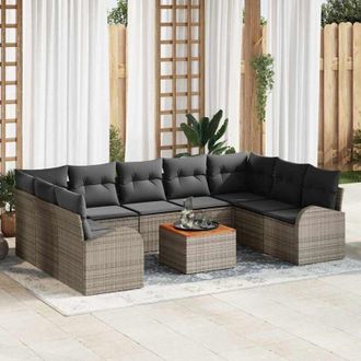 vidaXL Vidaxl - Conjunto De Sof&aacute; De Jard&iacute;n Con Coj&iacute;n 10 Pcs Gris Polirat&aacute;n