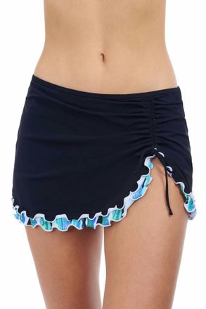Gottex Womens Solid With Tricolore Side Slit Skirted Bottom In Black With Tricolore