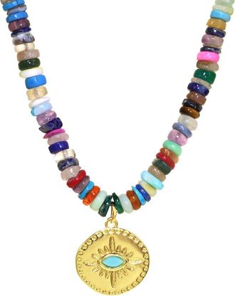 Rachel Reinhardt Jewelry 18K Filled Gemstone Sunburst Pendant Necklace