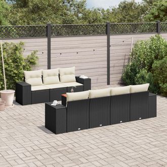 vidaXL Set De Sof&aacute;s De Jard&iacute;n 8 Piezas Y Cojines Rat&aacute;n Sint&eacute;tico Negro Vidaxl