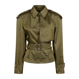 Burberry Light Jackets, female, Green, Size: XS Short Nylon Blend Trench Coat