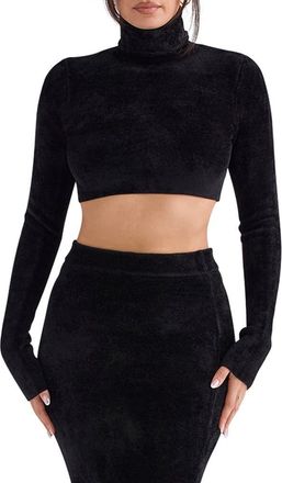 House of CB Suri Crop Chenille Turtleneck Sweater in Black at Nordstrom, Size X-Small