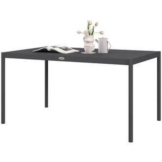 OUTSUNNY 145cm Garden Table with Slatted Aluminium Top - Steel Legs - Dark Grey | TJ Hughes