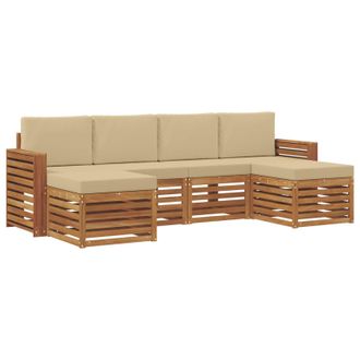 vidaXL Juegos De Sof&aacute;s 6 Pcs Natural Y Beige Madera De Acacia S&oacute;lida Vidaxl