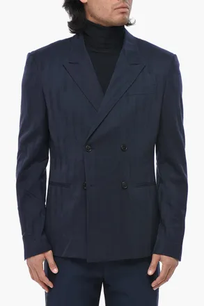 Off-white Blazer Doppiopetto SHIBORI in Misto Lana Jacquard Off-White