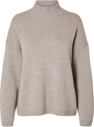 Selected Truien & Vesten, Dames, Beige, XS, Wol, High Neck Gebreide Trui
