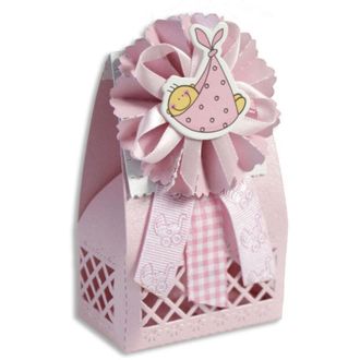 Trade Shop Trade Shop - 12 Scatolina Porta Confetti Bomboniera Nascita Battesimo Bimba Rosa Femmina