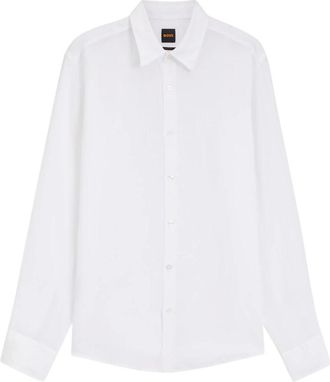 HUGO BOSS Relegant 6 Linnen Shirt - Heren - Zakelijke Overhemden - Wit - 2XL - Linnen - Overhemden