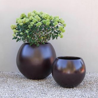 PRIMROSE Volterra Outdoor Fibreglass Ball Patio Planter Sphere in Brown | Size: Large
