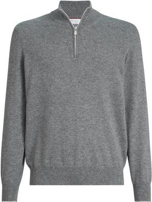 Brunello Cucinelli Cashmere sweater with half zip in Dark Grey at Nordstrom, Size 58 It