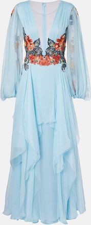 Costarellos Abito lungo in seta con applicazioni floreali