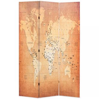vidaXL Biombo Plegable Para Separar Ambientes Mampara Mueble Decorativo 120 Cm Dise&ntilde;o De Mapa Del Mundo Amarillo 0802038