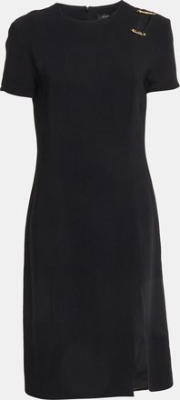 Versace Black Stretch Crepe Logo Safety Pin Detail Midi Dress