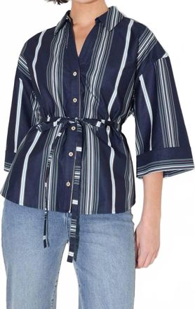 Flying Tomato Striped Woven Top In Navy Multi
