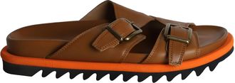 Dries Van Noten Gesp Slippers in Tan Leer
