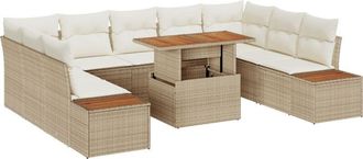 vidaXL Garden Sofa Set with Storage 10 pcs Beige Poly rattan Vidaxl