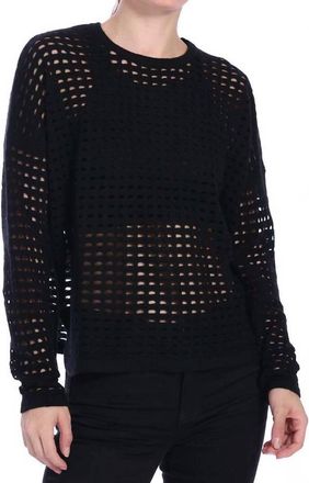 Minnie Rose Cashmere Open Novelty Stitch Boxy Pullover Sweater In Black