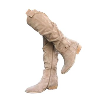 Generic Wedge Boots for Women Uk Slouchy Knee High Boots for Women Uk,Low Chunky Heel Boot With Side Zipper Round Toe Booties Ladies Casual Suede Shoes Winter