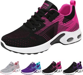 Generic Womens Air Cushion Road Running Shoes Wide Toe Box Fashion Gym Jogging Walking Sneakers Women Breathable Mesh Sports Lace up Arch Support Shoes Comfor