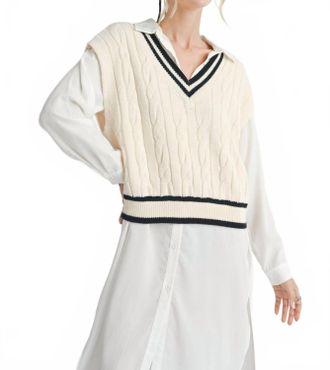 Sadie & Sage Tara V Neck Cable Sweater In Ivory