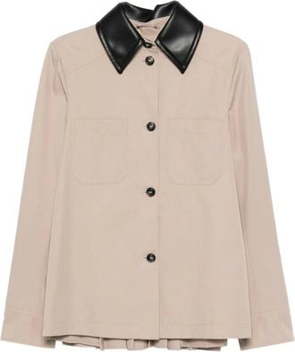 Sportmax Jassen, Dames, Beige, S, Katoen, Overshirt met plooien