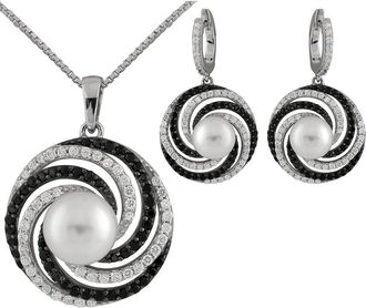 Splendid Pearls Silver 8Mm Pearl Cz Set