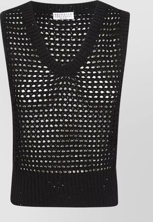 Brunello Cucinelli sleeveless v neck knitwear with ribbed hem
