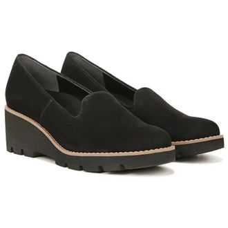 Vionic Mens Vionic Willa Wedge Flat Black Suede Slip On Wedge Loafer Shoes VER1123