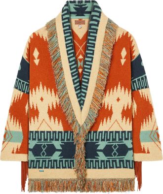 Alanui Fringed Geometric Pattern Cardigan with Matching Belt