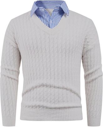 Generic Mens Jumper with Mock Shirt Collar Classic Casual Sweaters Pullover V-Neck Long Sleeve Knitwear Fashion Solid Color Lightweight Polo Shirts Mens Winte