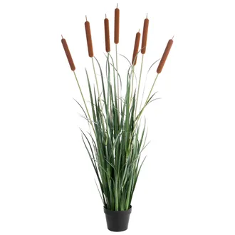 Beliani Planta Artificial En Maceta Decoraci&oacute;n Moderna De Pl&aacute;stico Para Interiores Hecha A Mano 135 Cm Verde Bulrush