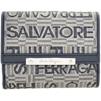 Ferragamo Gray Canvas Leather Wallet (Bi-Fold) (Pre-Owned)