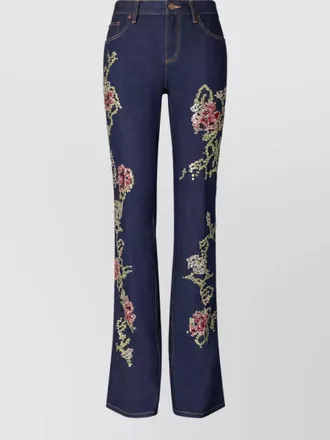 Tory Burch embroidered crystal-embellished straight-leg denim jeans