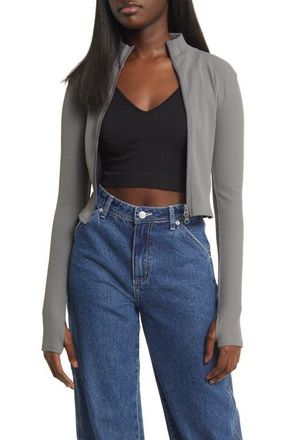 BP. Rib Mock Neck Zip-Up Jacket in Grey Pearl at Nordstrom, Size Xx-Small