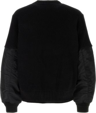 sacai Ribbed Knit with Nylon Sleeves Sweater - Black
