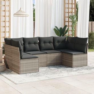 vidaXL Vidaxl - Set De Sof&aacute;s De Jard&iacute;n 6 Pzas Y Cojines Rat&aacute;n Sint&eacute;tico Gris