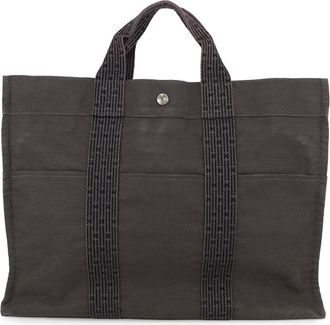 Herm&egrave;s Gray Canvas Handbag Tote Bag (Pre-Owned)
