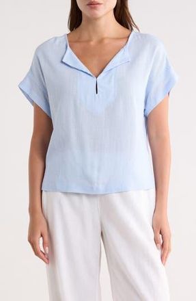 Max Studio Split Neck Short Sleeve Top in Light Blue-Light Blue at Nordstrom Rack, Size X-Small