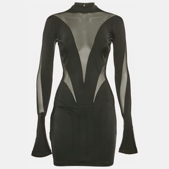 MUGLER X H & m Black Tulle Trim Jersey Bodycon Dress